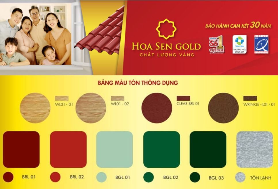 Tôn Hoa Sen Gold có các màu gì? Bảng màu Tôn Hoa Sen Gold mới nhất